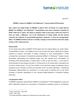 April 2011 BENEO`s claims for ISOMALT and Palatinose&trade; receive