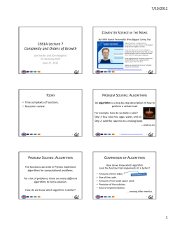 CS61A Lecture 7 Complexity and Orders of Growth