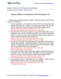 Math Word Problem Worksheet - Grade 3 - Free and