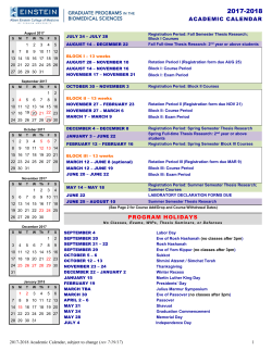 ACADEMIC CALENDAR 2016-2017 PROGRAM HOLIDAYS