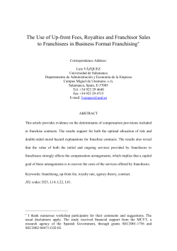 The Use of Up-front Fees, Royalties and Franchisor Sales to