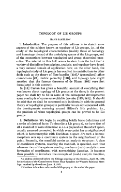 TOPOLOGY OF LIE GROUPS 1. Introduction. The purpose of this