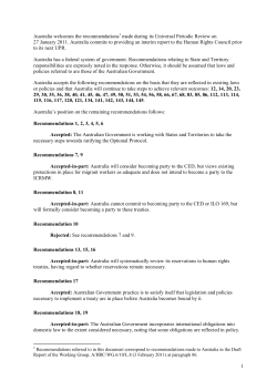 Australia`s formal response to the UPR recommendations