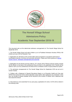 The Horsell Village School Admissions Policy Academic Year