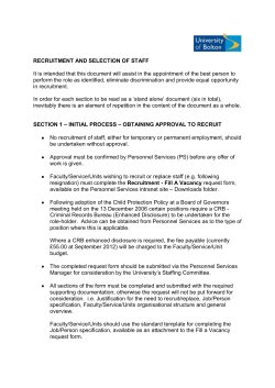 RECRUITMENT AND SELECTION OF STAFF It is intended that this