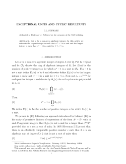 EXCEPTIONAL UNITS AND CYCLIC RESULTANTS 1. Introduction