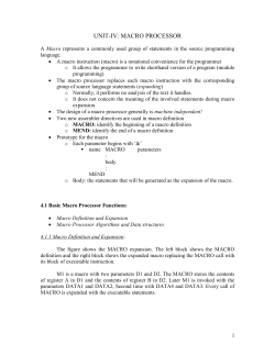 UNIT-IV: MACRO PROCESSOR A Macro represents a commonly