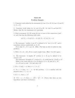 Math 215 Problem Sampler 1. Construct truth tables for the