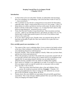 Keeping Yourself Pure In An Impure World 1 Timothy 5:22