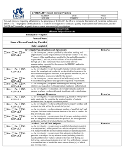 CHECKLIST: Investigator Quality Improvement Assessment