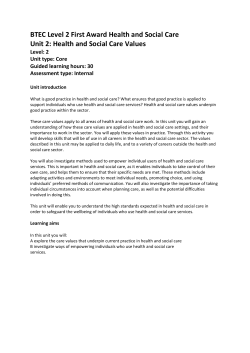 Health and Social Care Values Level: 2 Unit type