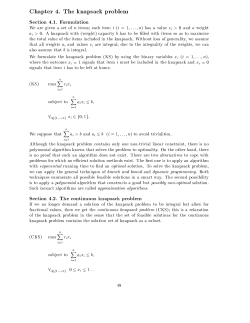 Chapter . The knapsack problem Section 4.1. Formulation We are