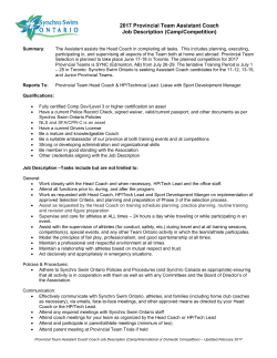 2017 Provincial Team Assistant Coach Job Description (Camp