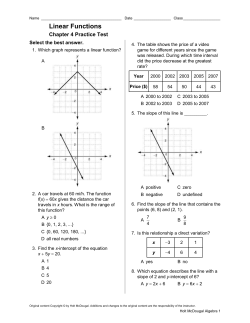Linear Functions Chapter Test Form A continued