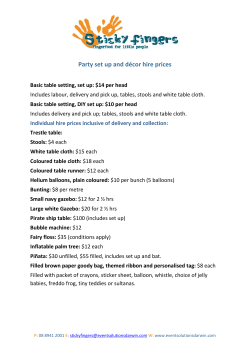 Party set up and d&eacute;cor hire prices