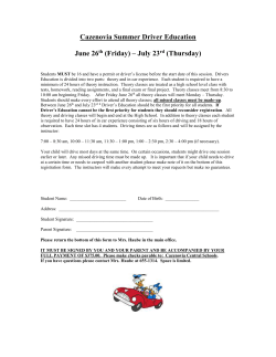 Cazenovia Summer Driver Education June 26 th