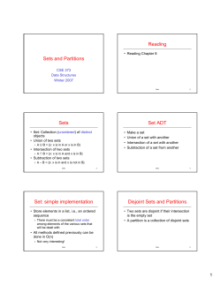 Sets and Partitions Reading Sets Set ADT Set: simple