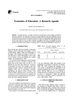 Economics of Education: A Research Agenda