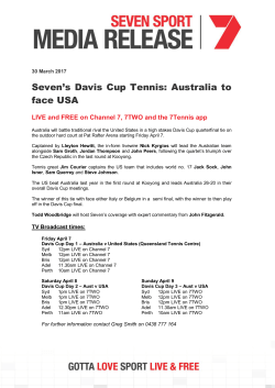 Seven`s Davis Cup Tennis: Australia to face USA