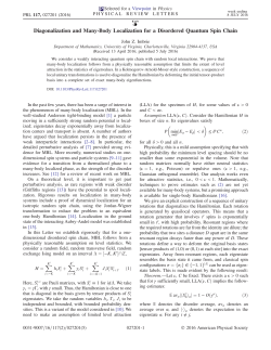 Diagonalization and Many-Body Localization for a