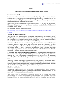 ANNEX 1 Submission of nominations for participation in joint actions