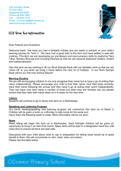 EC3 Term Two Information - O`Connor Primary School