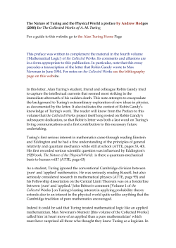 The Nature of Turing and the Physical World a preface by