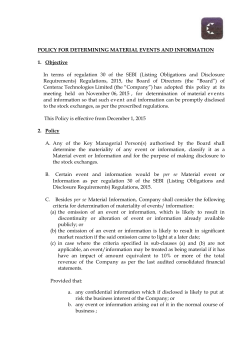 POLICY FOR DETERMINING MATERIAL EVENTS AND