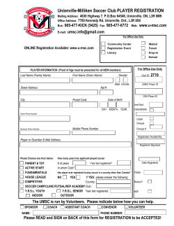 Player Registration Form - Unionville Milliken Soccer Club