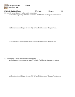 AP Calculus AB HW 2.6 – Related Rates Period _____ Score