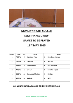 monday night soccer semi-finals draw games to be played 11th may