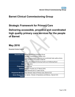 Barnet CCG Strategic Framework for Primary Care