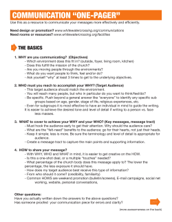 communication &ldquo;one-pager&rdquo; - Whitewater Crossing Christian Church