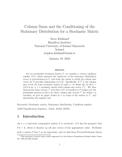 Column Sums and the Conditioning of the Stationary Distribution for