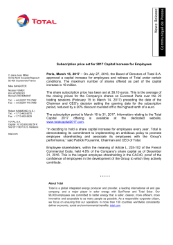 Subscription price set for 2017 Capital Increase for Employees