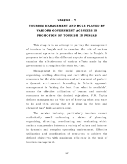 Chapter &ndash; V TOURISM MANAGEMENT AND ROLE PLAYED BY