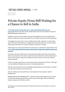 Private-Equity Firms Still Waiting for a Chance to Sell in India