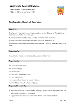 Coach - First Team - Waitemata Football Club