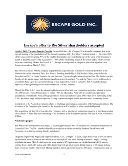 Escape`s offer to Rio Silver shareholders accepted