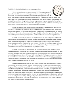 To all Murphy Creek Volleyball players, parents - Murphy Creek P-8