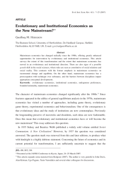 Evolutionary and Institutional Economics as the New Mainstream?