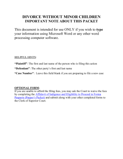 Summons, Complaint for Divorce without Minor