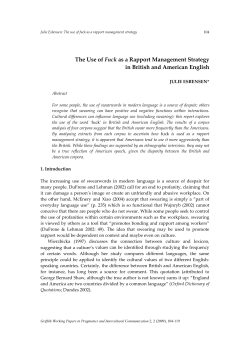 The Use of Fuck as a Rapport Management Strategy in British and