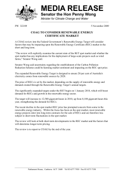 COAG TO CONSIDER RENEWABLE ENERGY CERTIFICATE
