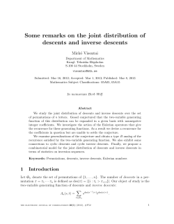 Some remarks on the joint distribution of descents and inverse