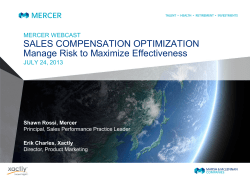 SALES COMPENSATION OPTIMIZATION Manage Risk to Maximize