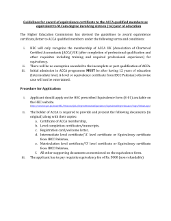 Guidelines for award of equivalence certificate to the ACCA