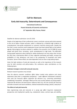 Call for Abstracts Early Job Insecurity. Determinants and