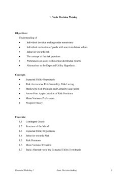 1. Static Decision Making Objectives: Understanding of &bull; Individual