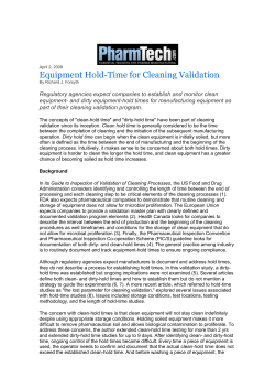 Equipment Hold-Time for Cleaning Validation